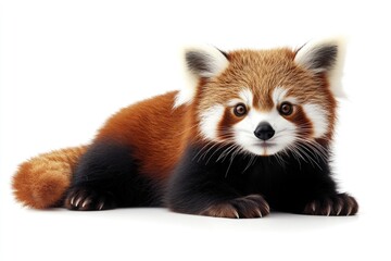 Obraz premium Cozy Red Panda: Captivating studio shot of a red panda reclining gracefully. the charming creature's luxurious fur is showcased