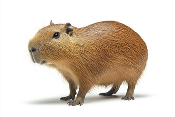 Fototapeta premium Capybara's portrait: The world's largest rodent stands in a studio, captured in stunning detail, showcasing the unique features of this remarkable creature, evoking the sense of wonder.