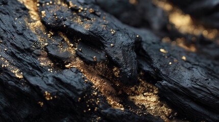 Fototapeta premium Explore the intricate details of blackened wood and glimmering gold flecks in a natural setting