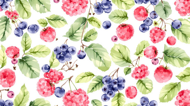 Watercolor pattern berries on white background	