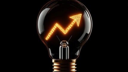 Trendy Light Bulb with Growth Arrow Indicating Increased Success, Innovation, and Bright Ideas Symbolizing Business Development and Positive Results in Modern Economy