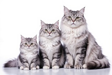 Cat Trio Portrait: A trio of adorable cats, each displaying distinct personalities, sit together. The image conveys a sense of feline charm and the uniqueness of each cat.