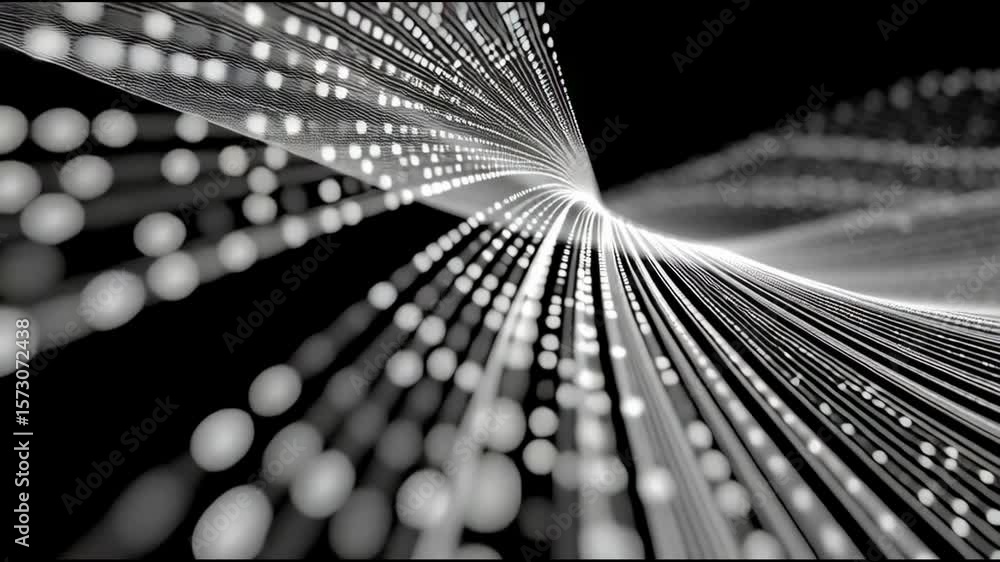 Poster Close-Up Slow Motion Flow of Binary Code Streams on a Dark Background with Dynamic Patterns