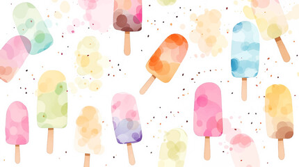 Watercolor background pattern ice cream on a stick on white background
