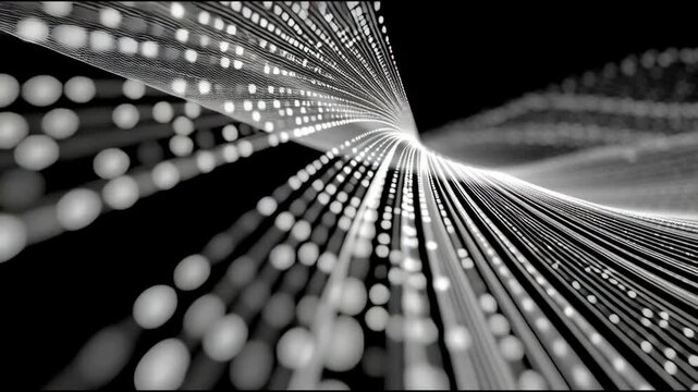 Close-Up Slow Motion Flow of Binary Code Streams on a Dark Background with Dynamic Patterns