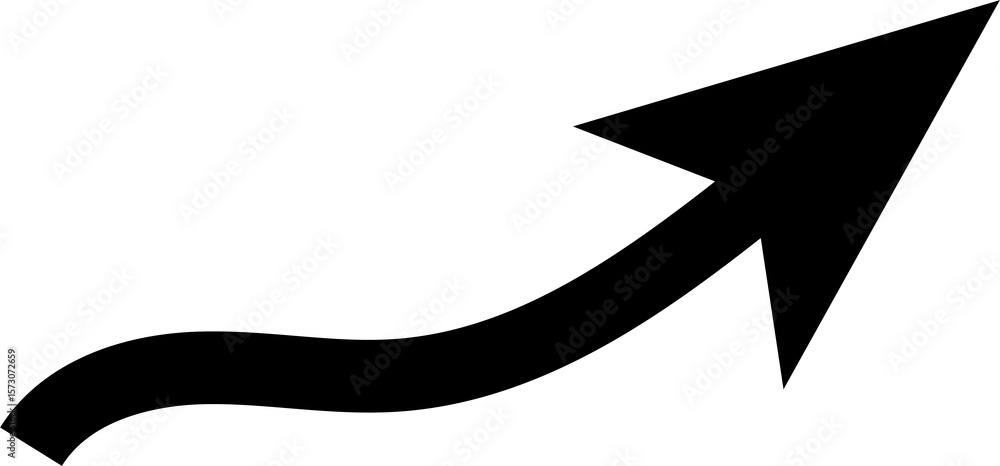 Poster black arrow pointing upwards with a curved base on a white background