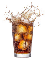  Tamarind Soda with Ice Cubes and Earthy Brown Tone Splash on Transparent Background