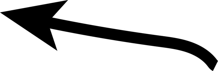 Bold black arrow pointing left and curving downwards against a white background