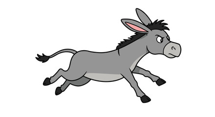 Running Cartoon Donkey Vector Illustration, Grey Animal Character in Motion, Playful Farm Mascot Design, Energetic Expression, Fun Wildlife, Dynamic Equine Art