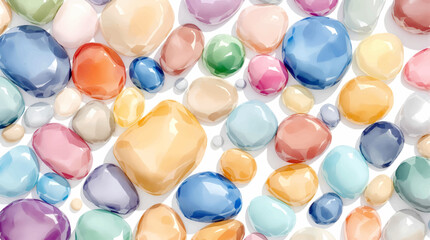 Watercolor background pattern colorful sea ​​pebbles on white background
