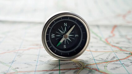 A compass resting on a detailed map, symbolizing navigation and exploration.