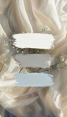 Paint Swatches on Flowing Fabric with Baby's Breath for Color Palette