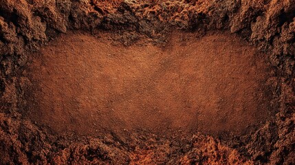 Fototapeta premium Ground Coffee Texture: Rich Brown Coffee Beans Frame Background, Aromatic Coffee Powder, Indoor Studio Shot.