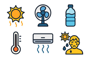 Vector Illustration of Hot Weather and Summer Essentials Icons