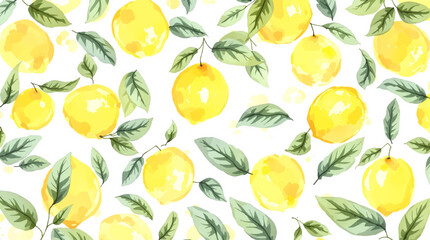 Hand drawn watercolor lemon Sicilian painting on white background