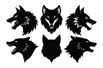 Wolf Head Silhouette Bundle | Front & Side View Wild Animal Icons