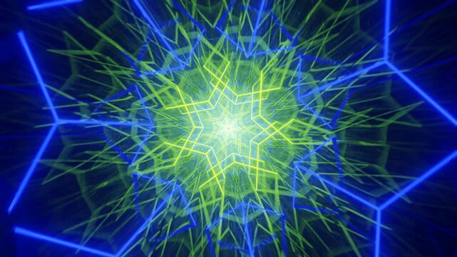 Dynamic 3D animation of a glowing tunnel filled with parallel neon lines. Perfect background loop for designers, editors, and futuristic concept projects