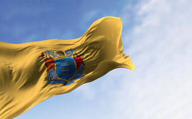 Close-up of New Jersey state flag waving in the wind