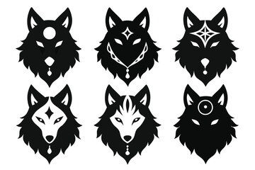 Mythical Tribal Wolf Totem Vector | Spiritual Animal Head Collection
