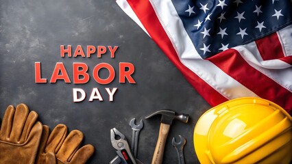 Happy Labor Day: American Flag, Tools, and Work Gloves