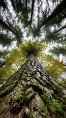 Low Angle View of a Tall Tree in a Forest