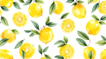 Hand drawn watercolor lemon Sicilian painting on white background. Fruit vector illustration. Pattern watercolor fruit.	