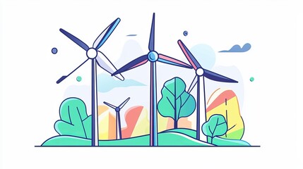 Wind turbines in a scenic landscape, showcasing clean energy and environmental harmony