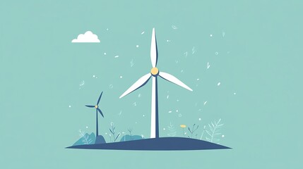 Wind turbines in a serene landscape, generating clean energy amidst nature's beauty