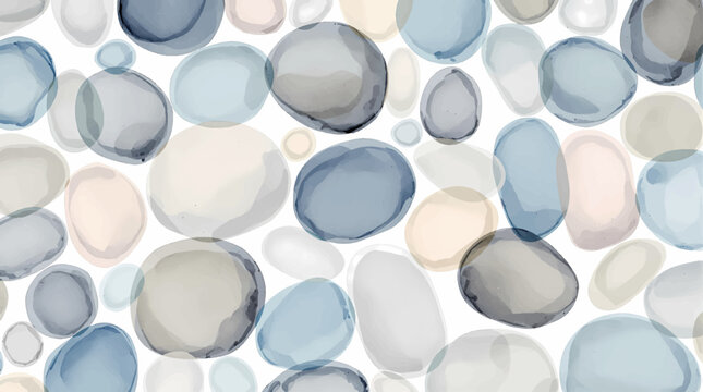 Watercolor color pebbles on white background