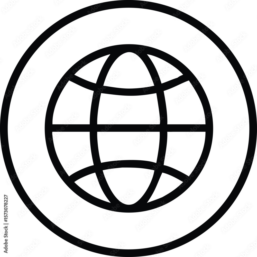 Poster vector art of a simple black and white globe icon is encircled within a larger circle