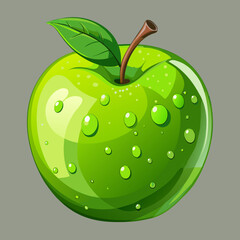 Juicy Green Apple with Water Droplets Illustration