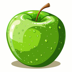 Juicy Green Apple with Water Droplets Illustration