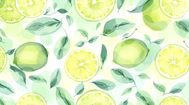 Watercolor lime on white background