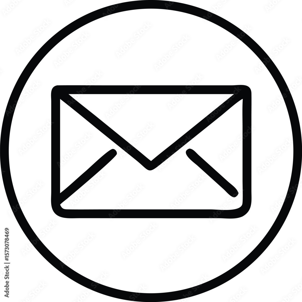 Poster vector art of a simple black outline of an email envelope is neatly placed inside a circular frame