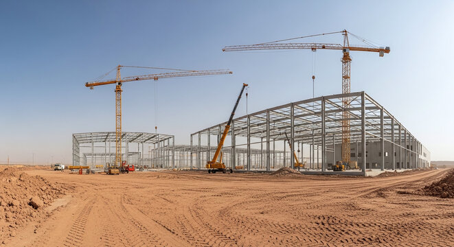 Large Scale Construction Site Steel Building Development