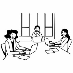 Happy multiethnic smiling business women working together in office