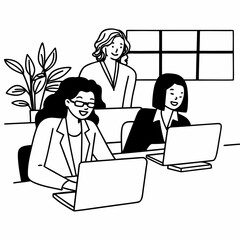Happy multiethnic smiling business women working together in office