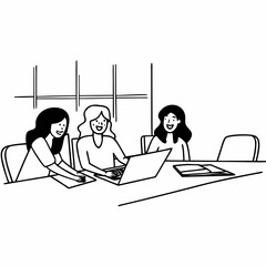 Happy multiethnic smiling business women working together in office