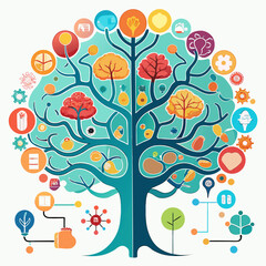 Fototapeta premium Colorful Abstract Tree of Life Concept with Diverse Icons