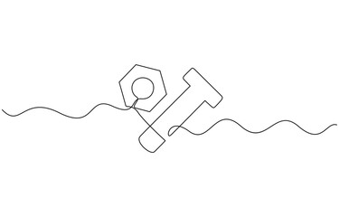 Continuous line drawing of repair, professional, hand, people, concept, support, maintenance,  Nut and nut Continuous one line drawing - Single line vector illustration