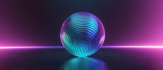 Vibrant glass sphere with swirling patterns illuminated by colorful lights in a darkened space Generative AI