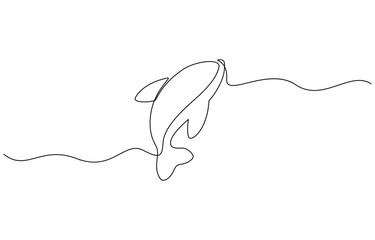 Continuous line whale tail drawing minimalist ocean outline vector illustration, Dot to dot line connect the dot drawing For children to learn to draw lines along. © Stock4line