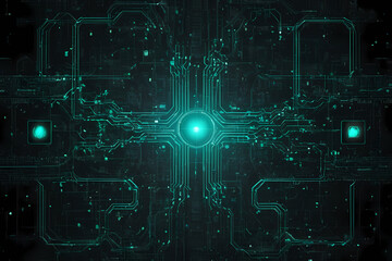 Digital circuit board design with glowing center in a futuristic tech environment Generative AI