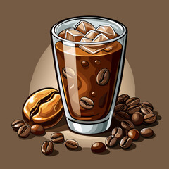 Refreshing Iced Coffee Drink with Coffee Beans