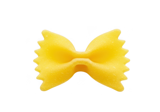 Single yellow farfalle pasta bow tie shape isolated on transparent background