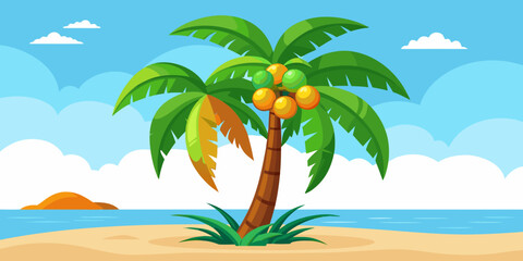 Tropical Palm Tree on Sandy Beach with Ocean View