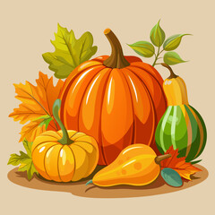 Autumn Harvest Pumpkins Gourds and Fall Leaves