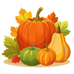 Autumn Harvest Pumpkins Gourds and Fall Leaves