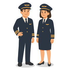 a pilot men and a pilot woman stand vector illustration on white background.