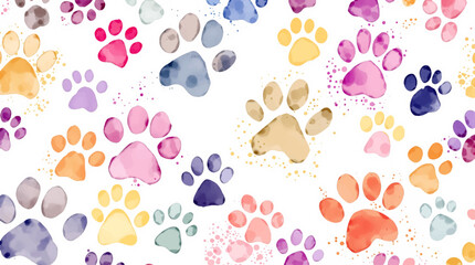 Vibrant Watercolor Paw Prints: A Colorful Canine Canvas
